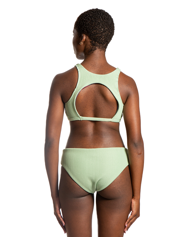 Amanda Reversible Moderate Bikini Bottom - Green Ribbed